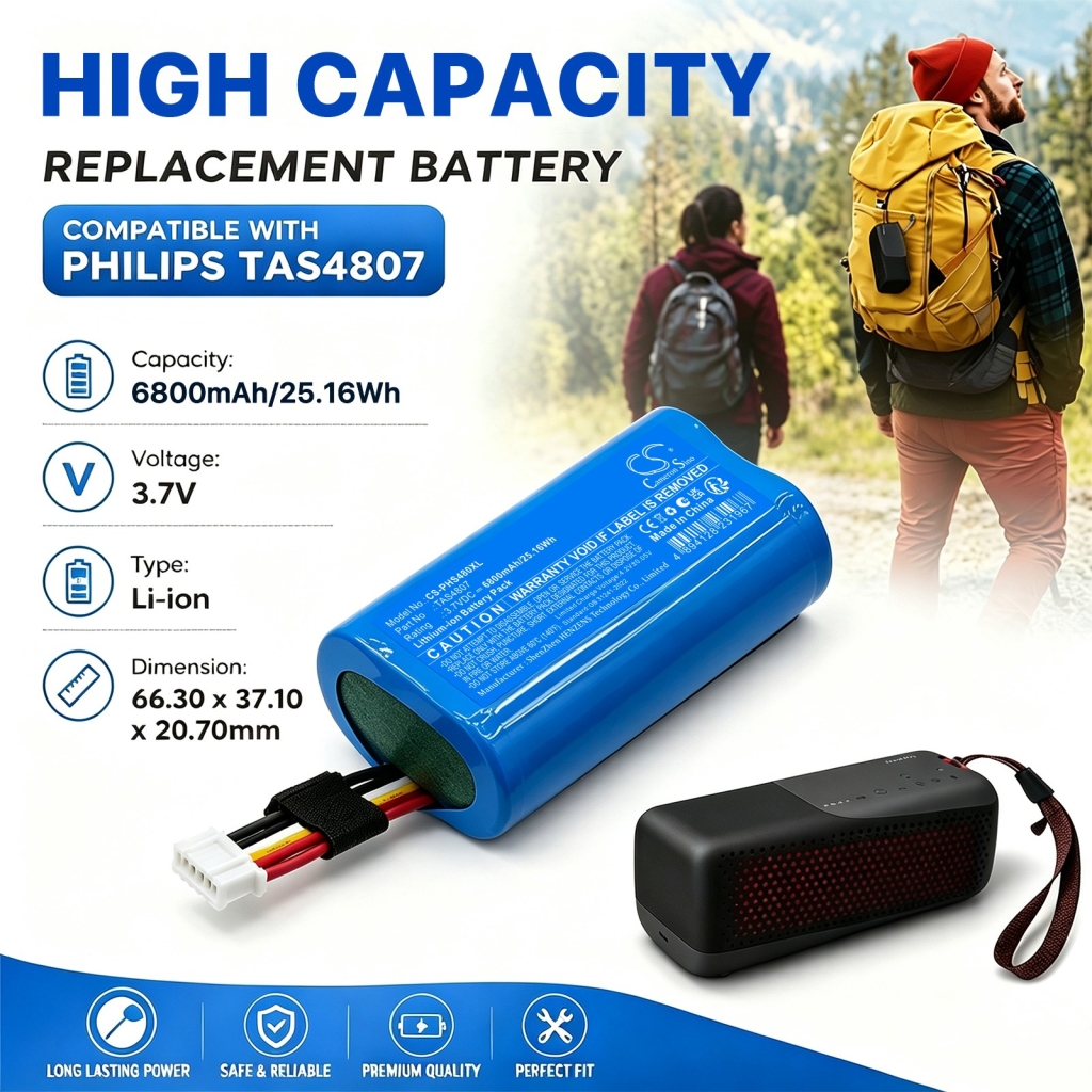 Baterías compatible con Philips S4807 Waterproof Wireless Bluetooth Speaker CS-PHS480XL