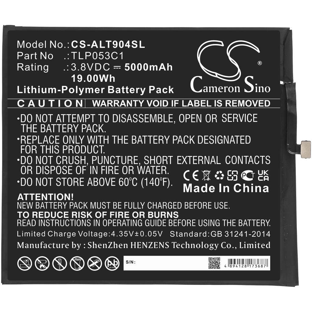 Batería de la tableta Alcatel CS-ALT904SL