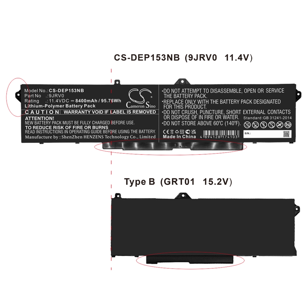 Batería para portátil DELL CS-DEP153NB