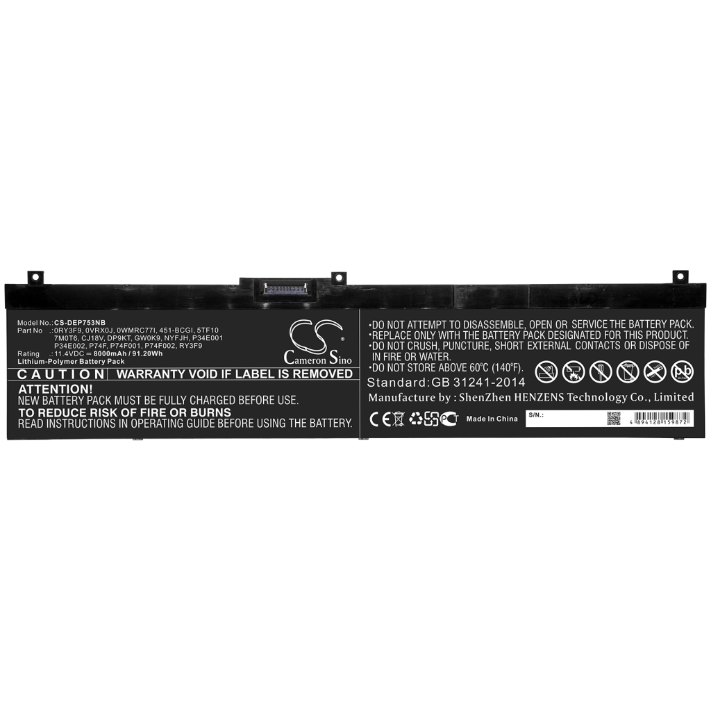 Batería para portátil DELL Precision 7530