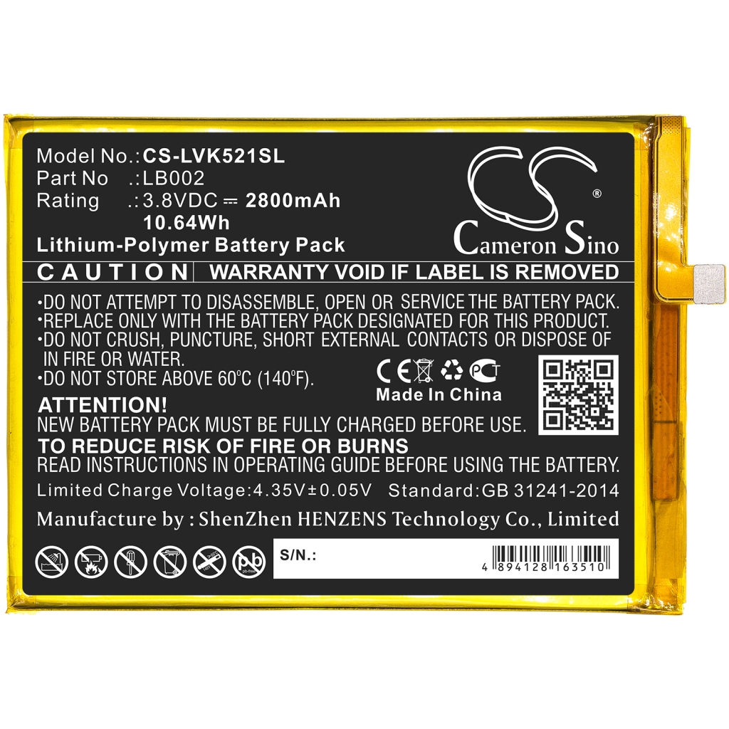 Batería del teléfono móvil Lenovo CS-LVK521SL