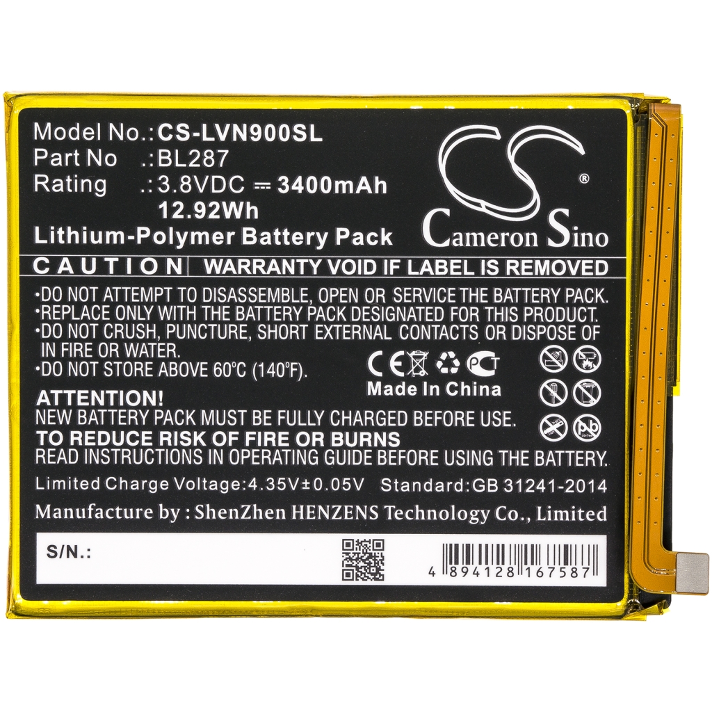 Batería del teléfono móvil Lenovo CS-LVN900SL