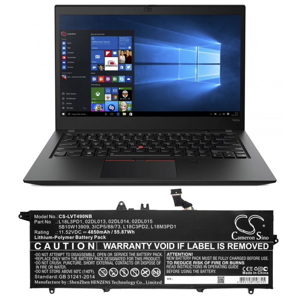 Batería para portátil Lenovo ThinkPad T490s(20NX000RCD)