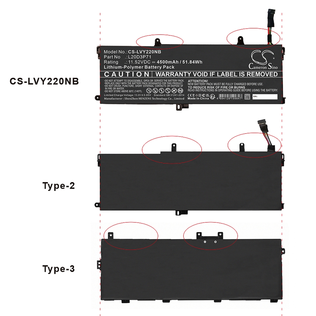 Batería para portátil Lenovo CS-LVY220NB