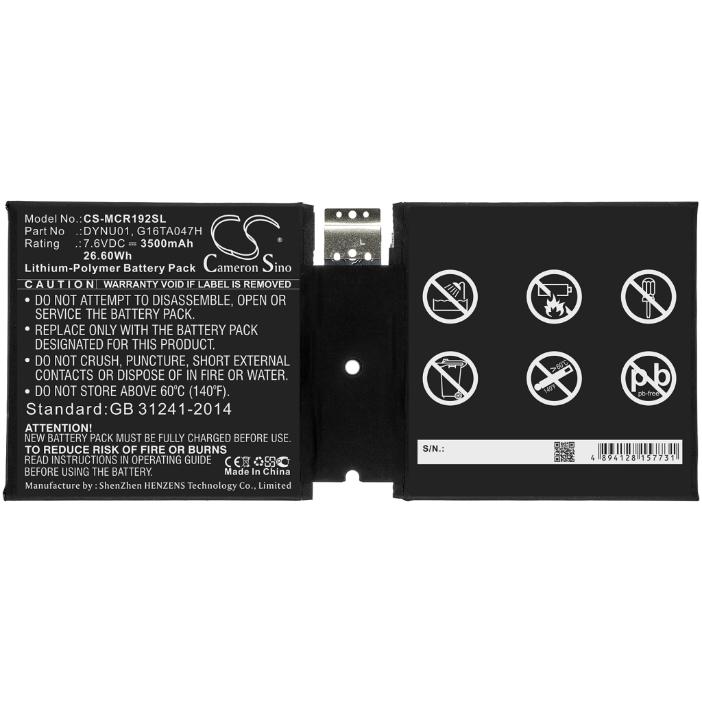 Batería de la tableta Microsoft CS-MCR192SL