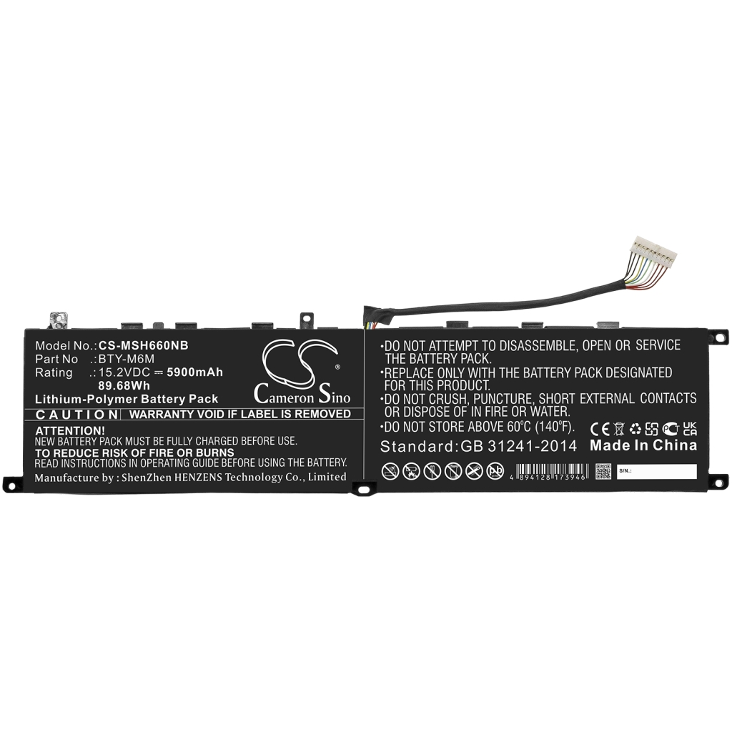 Batería para portátil MSI CS-MSH660NB