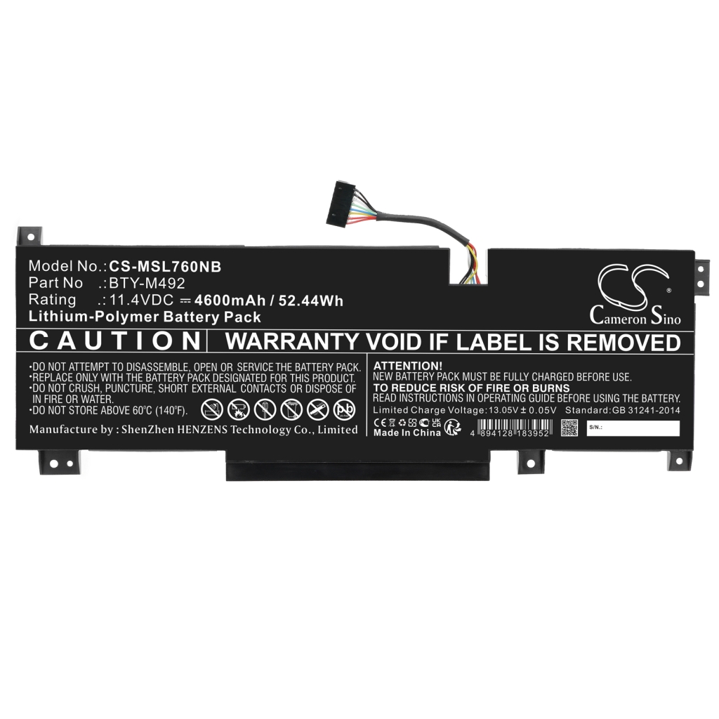 Batería para portátil MSI CS-MSL760NB