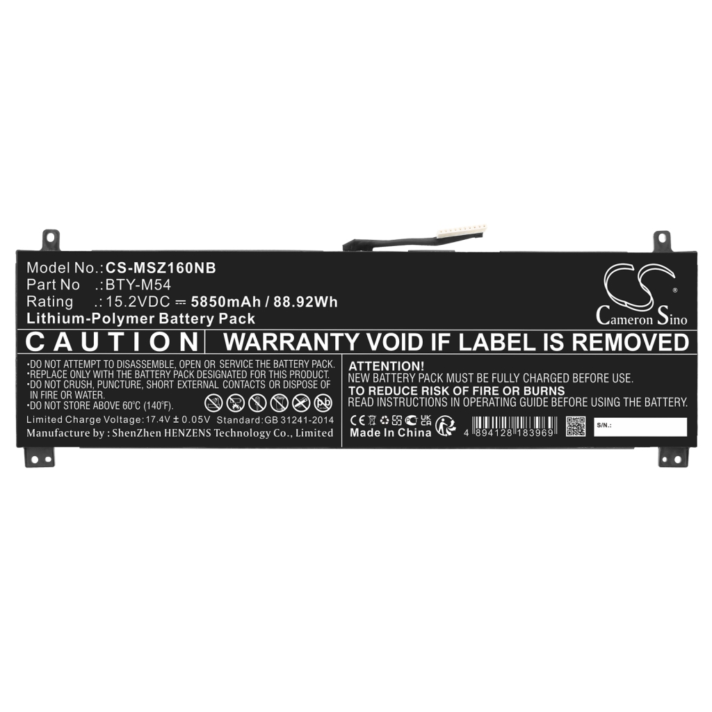 Batería para portátil MSI CS-MSZ160NB