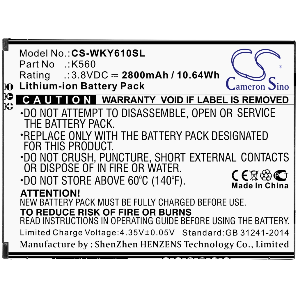 Batería del teléfono móvil Wiko CS-WKY610SL