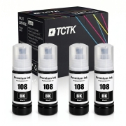 TCTK Cartuchos de tinta E-108BK pack de 4 Negro compatible con Epson L8000 Series L18050 L8050 L8100
