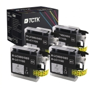 TCTK Cartuchos de tinta LC-1100XL pack de 4 Negro compatible con Brother DCP-145 C, para DCP-163 C, para DCP-165 C, para DCP-185 C, para DCP-195 C, para DCP-197 C, sustituye LC1100XLBK