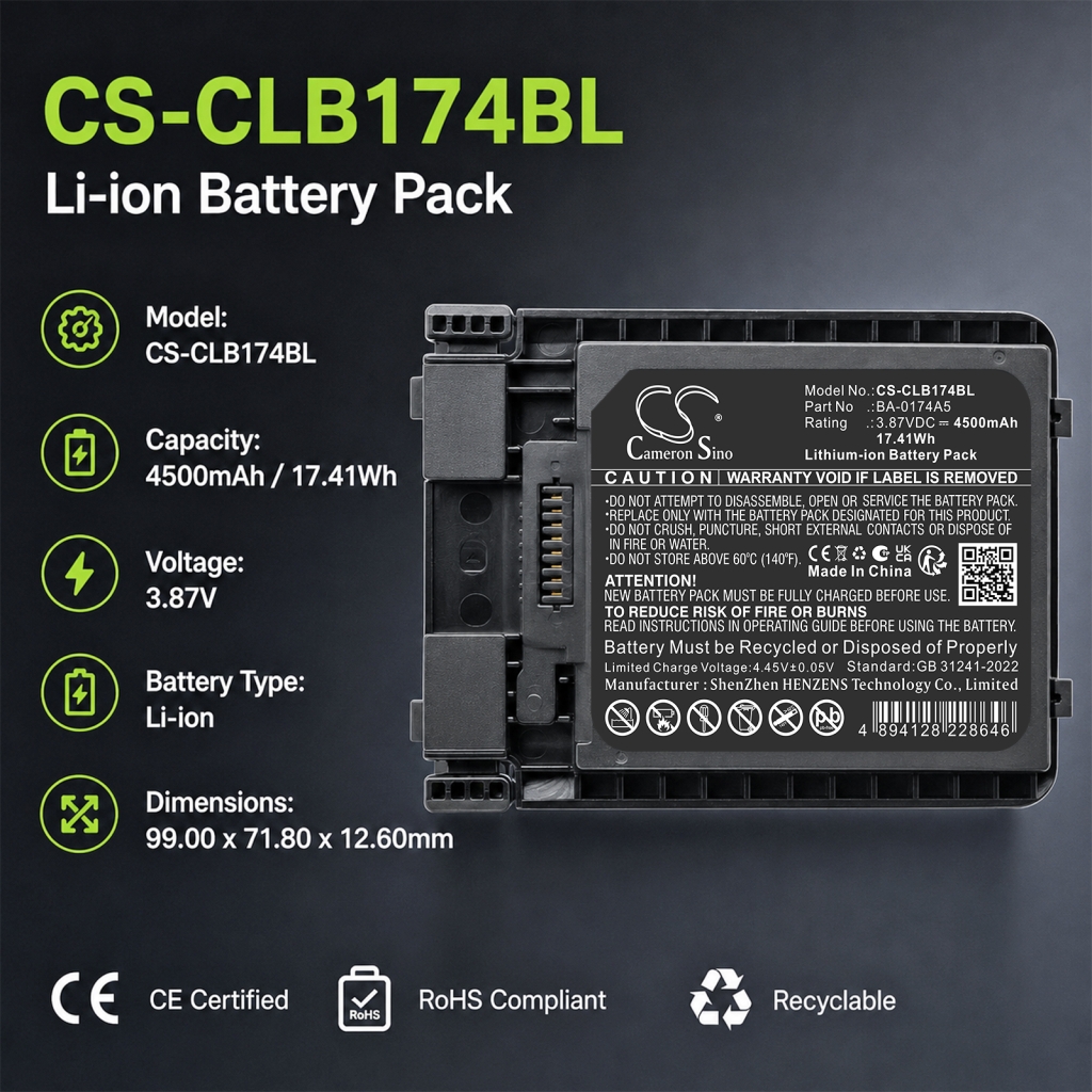 Battery Replaces CipherLAB BA-0174A5