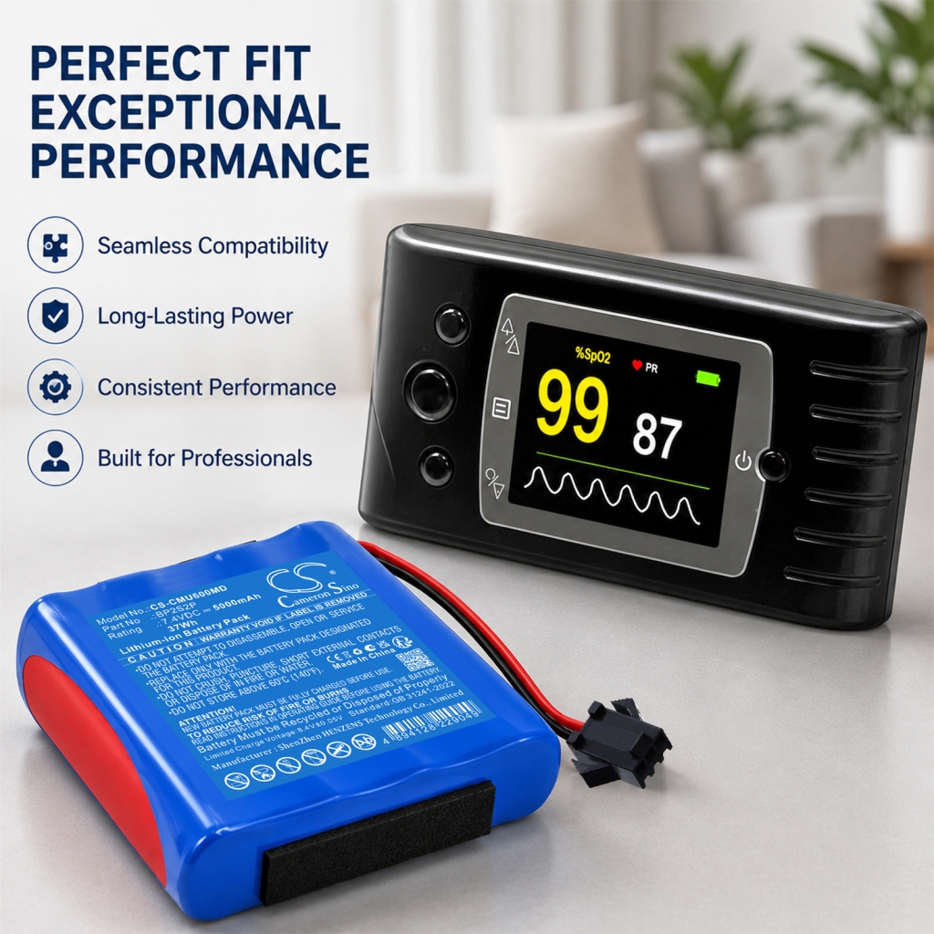 Pack de batería azul CS-CMU600MD con pulsioxímetro, contexto de dispositivo médico