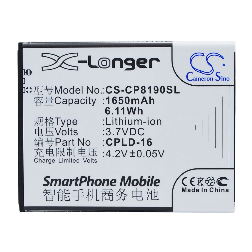 Vista frontal de etiqueta CS-CP8190SL – X-Longer, 1650mAh, 6,11Wh, CPLD-16, 3,7V