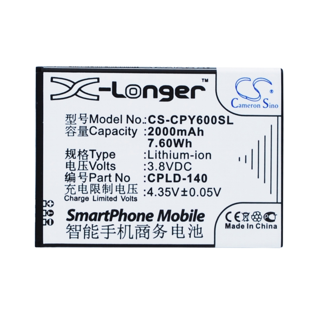 Batería Cameron Sino CS-CPY600SL, etiqueta plana 2000mAh 3,8V CPLD-140 con especificaciones completas