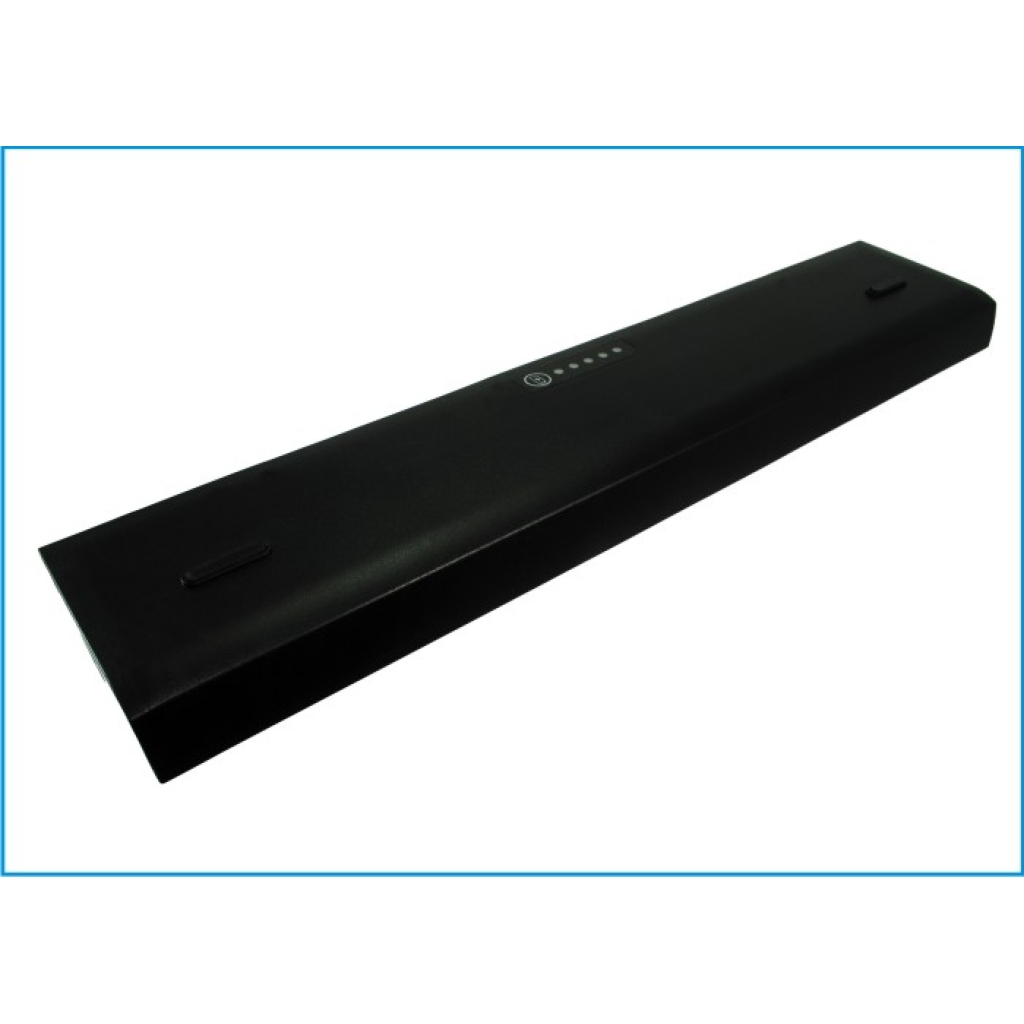 Top view of ultra-thin black Dell laptop battery with charge indicator and latch