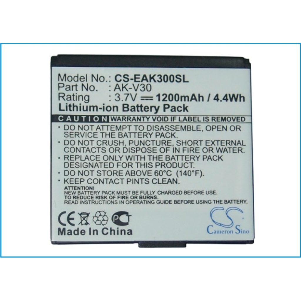 Cameron Sino CS-EAK300SL vista de etiqueta: AK-V30, 3,7V 1200mAh 4,4Wh Cameron Sino, Made in China