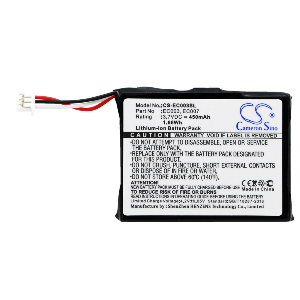CS-EC003SL – reverse side of small flat black pouch battery with 3-wire connector
