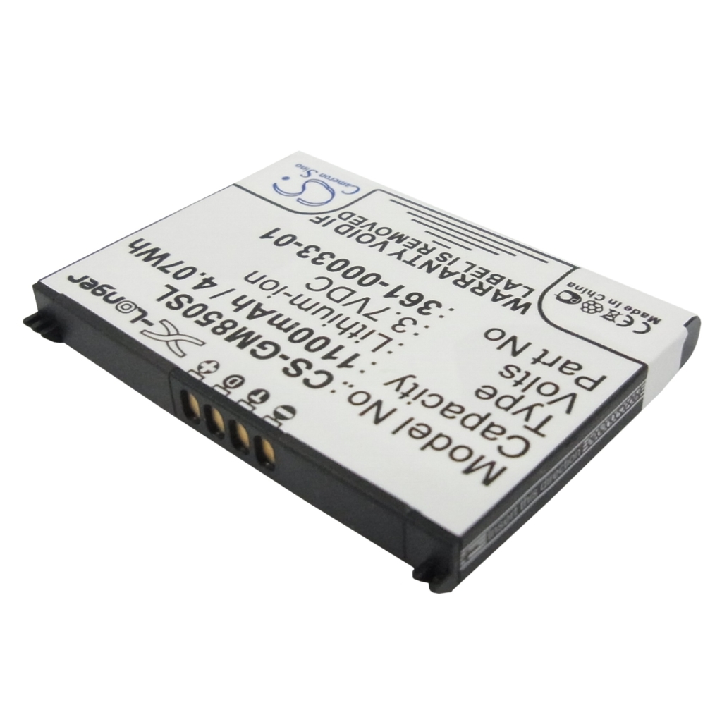 Cameron Sino CS-GM850SL parte trasera, avisos de seguridad, código QR, código de barras y contactos de borde de 4 pines