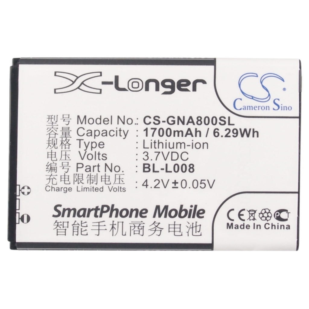Cameron Sino X-Longer CS-GNA800SL vista frontal plana de etiqueta: 1700mAh 3,7V, para smartphone, etiqueta X-Longer