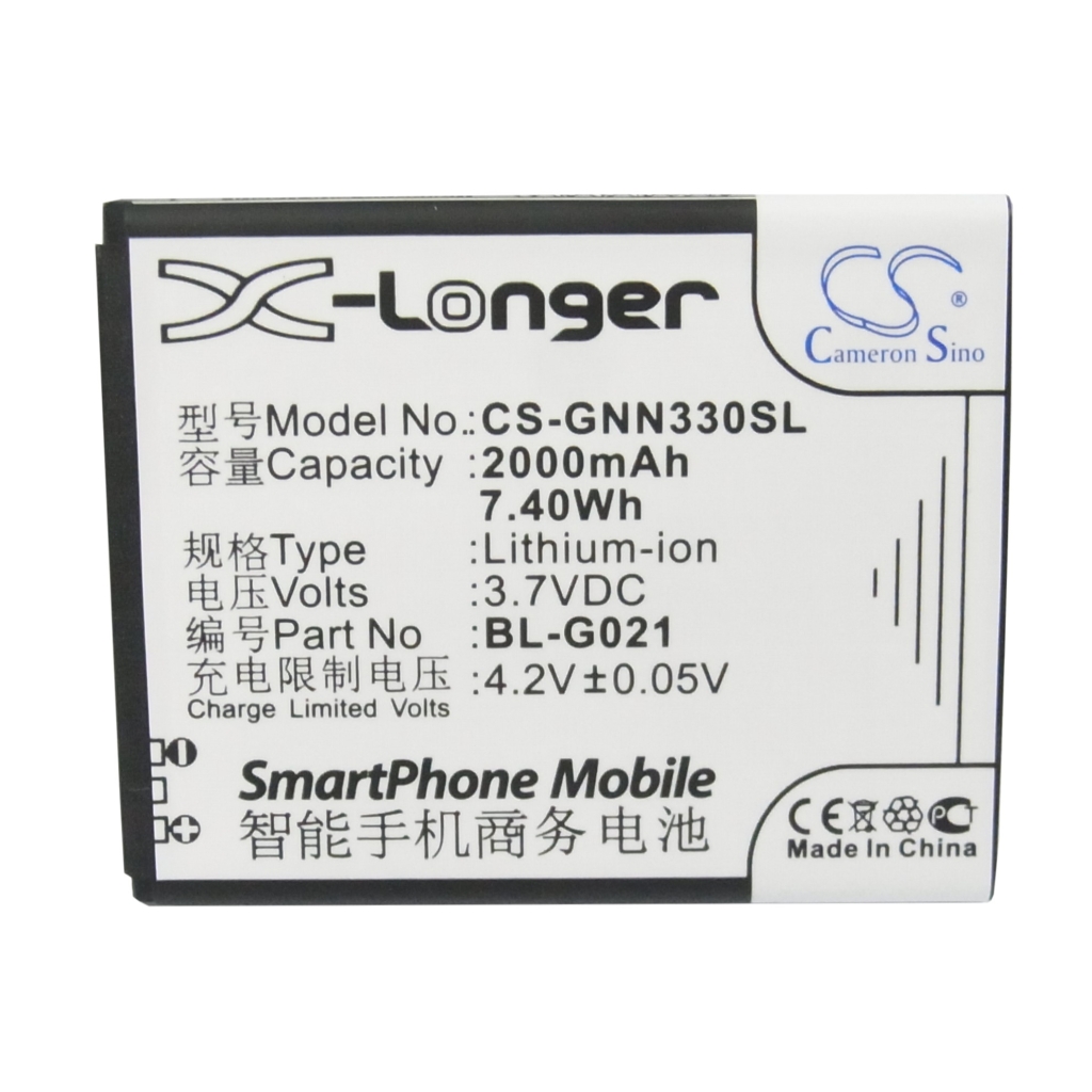 Flat front label of CS-GNN330SL showing 2000mAh 3.7V Li-ion BL-G021