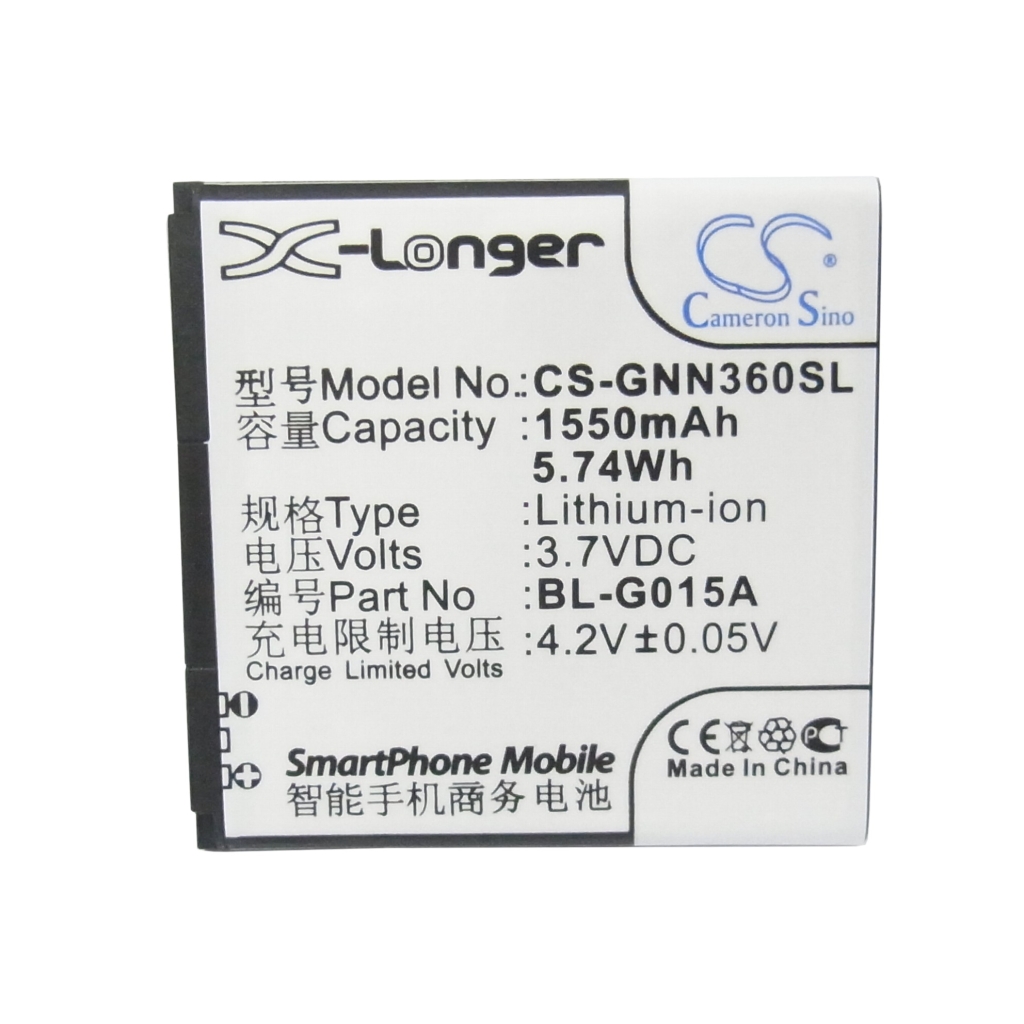 Cameron Sino X-Longer CS-GNN360SL vista frontal plana de etiqueta: 1550mAh 3,7V Li-ion BL-G015A