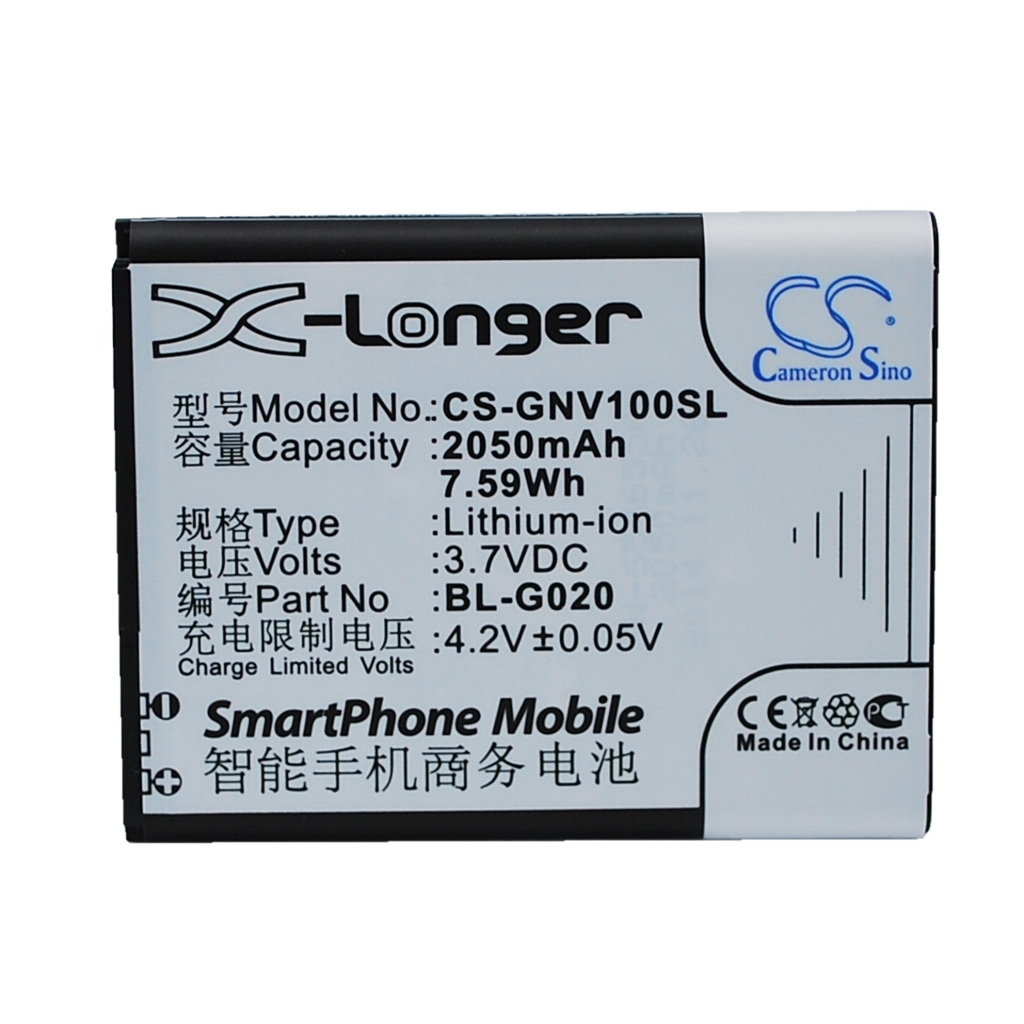 Cameron Sino X-Longer CS-GNV100SL vista frontal plana de etiqueta: 2050mAh 7,59Wh 3,7V Li-ion