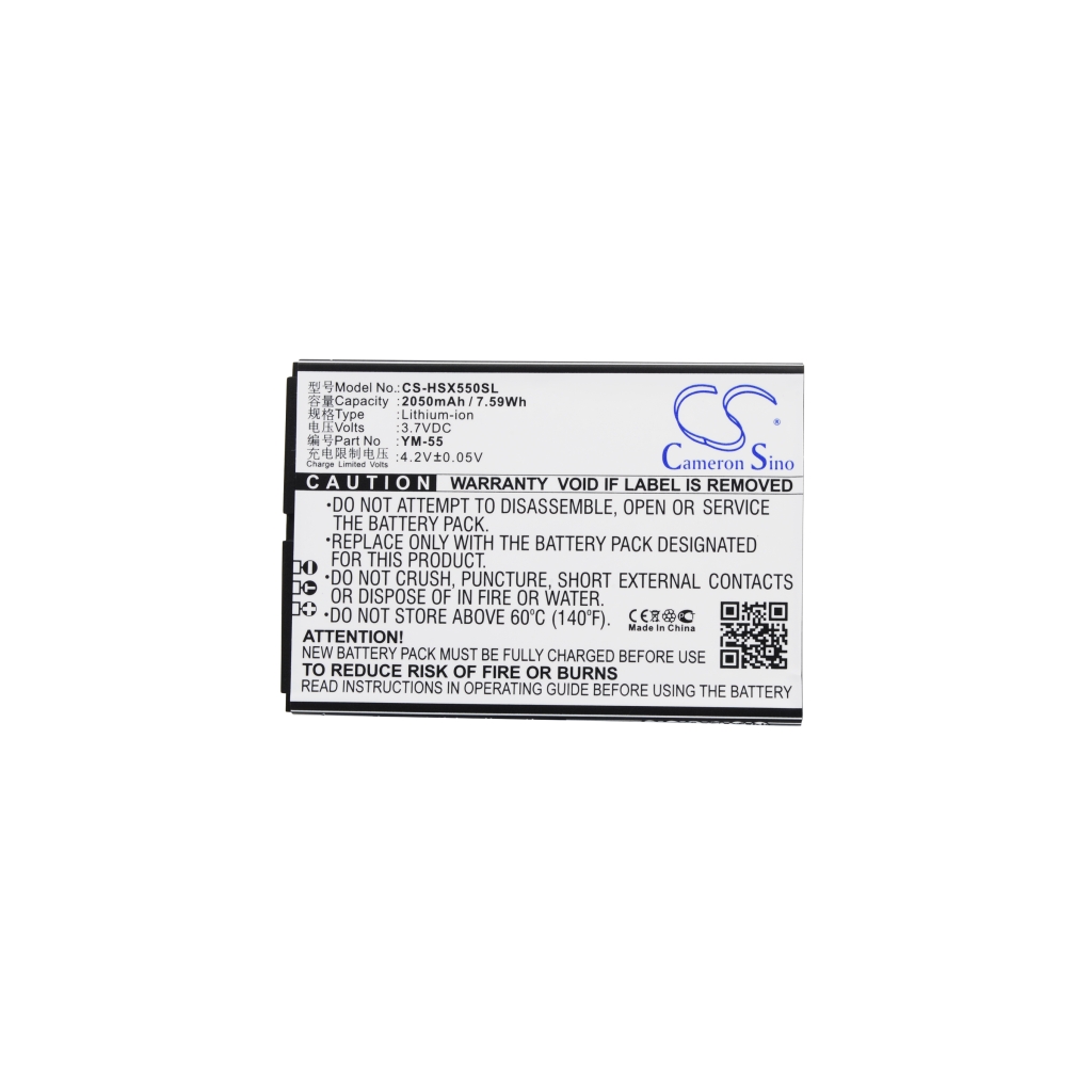 Cameron Sino CS-HSX550SL vista plana de etiqueta frontal con especificaciones bilingües: 3,7V 2050mAh