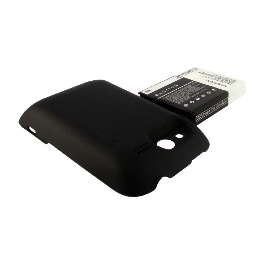 Cameron Sino CS-HTA510XL battery upright against black cover, caution label text