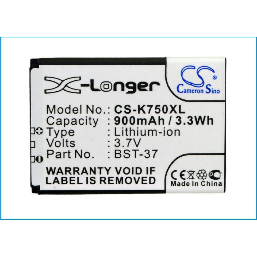 Batería compatible con Sony Ericsson CS-K750XL