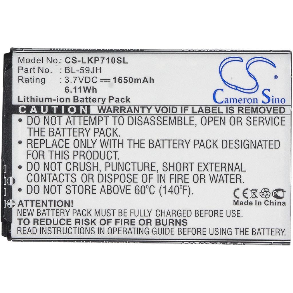 Reemplazo de batería compatible para LG  BL-59JH, EAC62018401, EAC61998402, EAC61998401