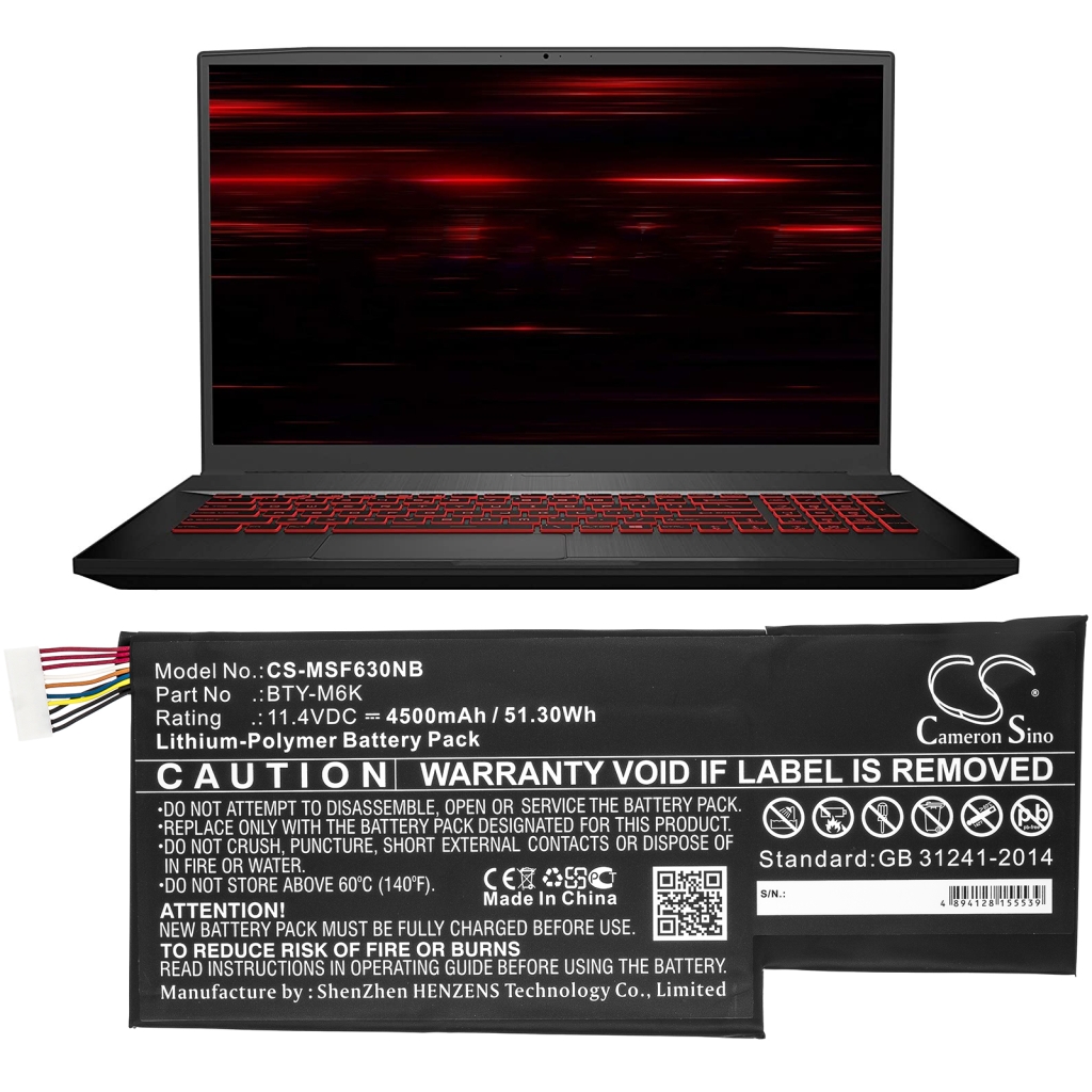 Batería para portátil MSI CS-MSF630NB