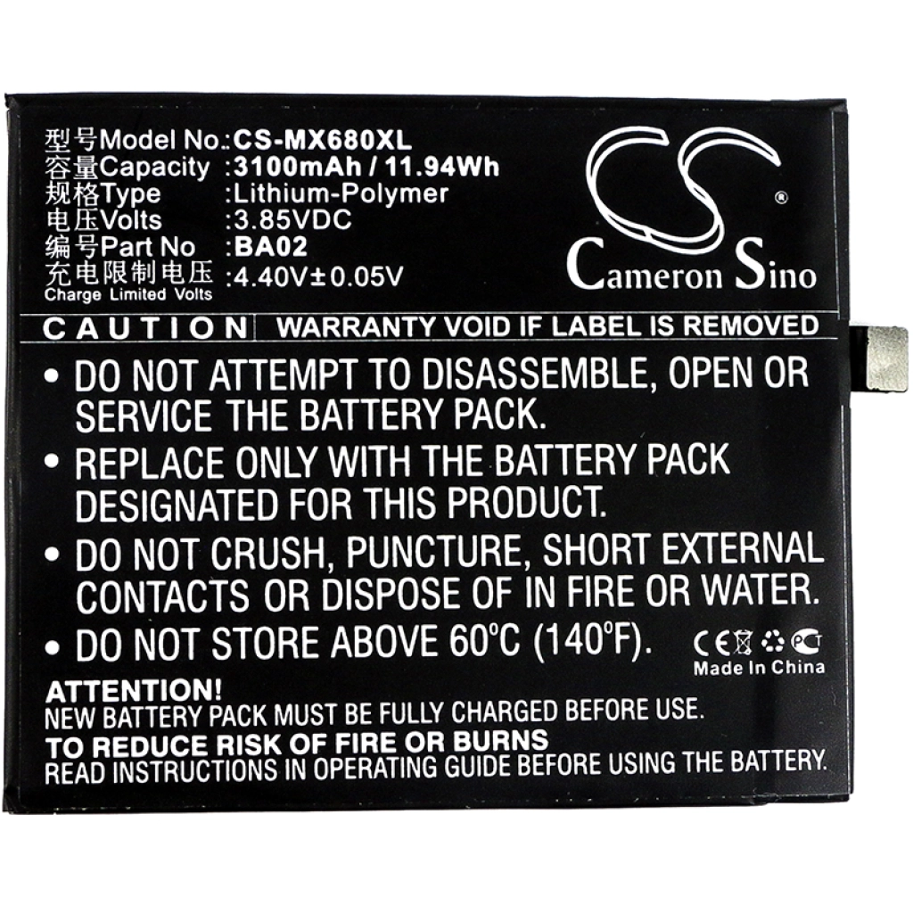 Compatible battery replacement for MeiZu BA02