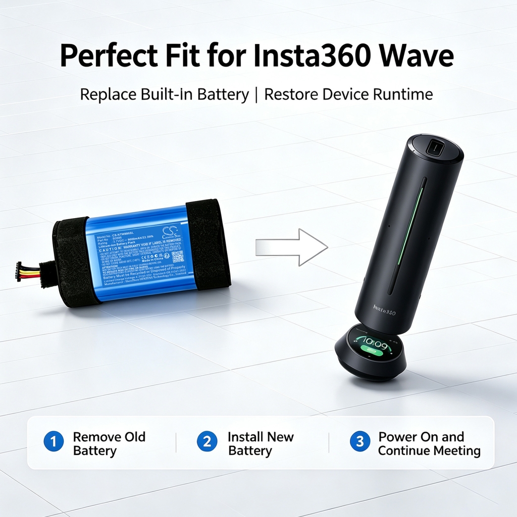 Baterías compatible con Insta360 Wave AI-Powered Speakerphone CS-NTW886SL