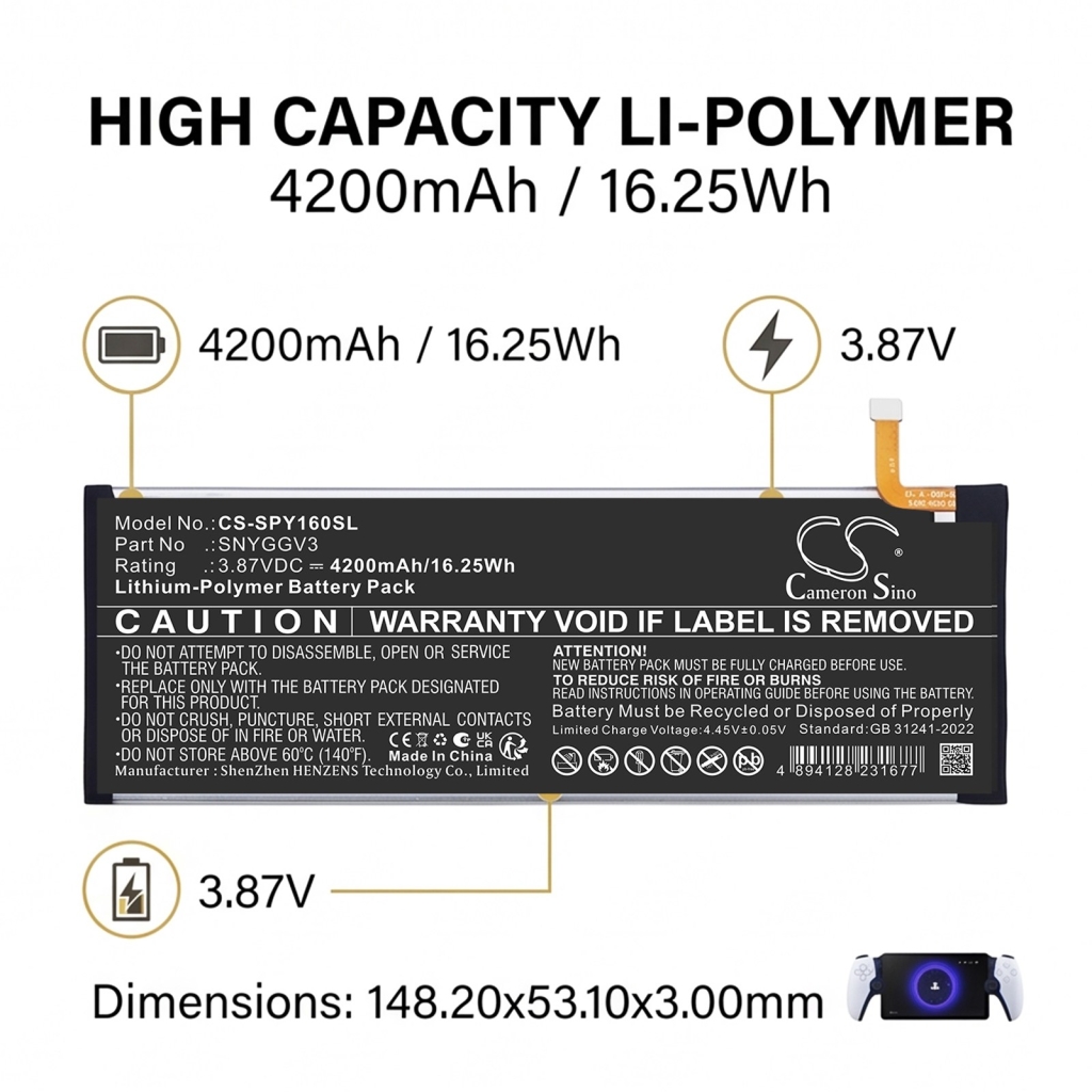 Baterías compatible con Sony CFI-Y1016 CFI-Y1016 CS-SPY160SL