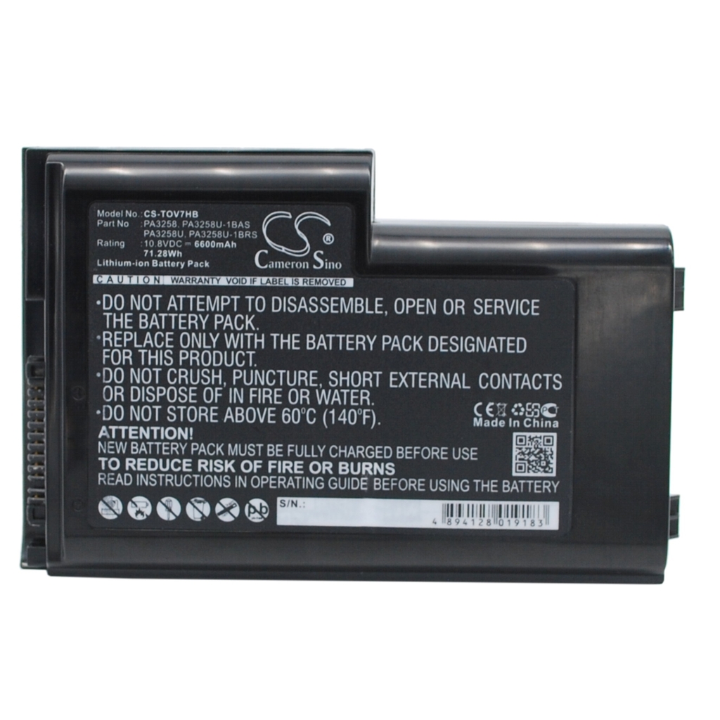Toshiba battery label CS-TOV7HB 10.8V 6600mAh Li-ion