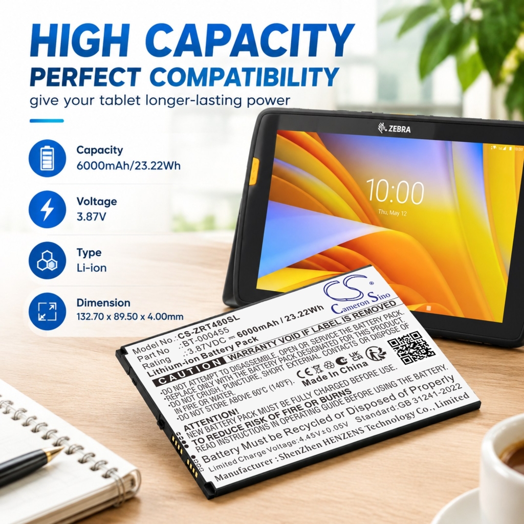 Baterías compatible con Zebra ET40 8-Inch Enterprise Tablet 8-Inch CS-ZRT480SL